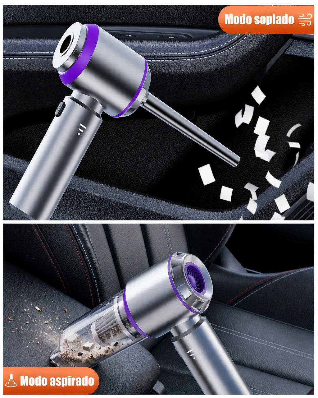 VacuGo Pro - Aspiradora de coche 15000Pa con luz LED | Edición Titanio
